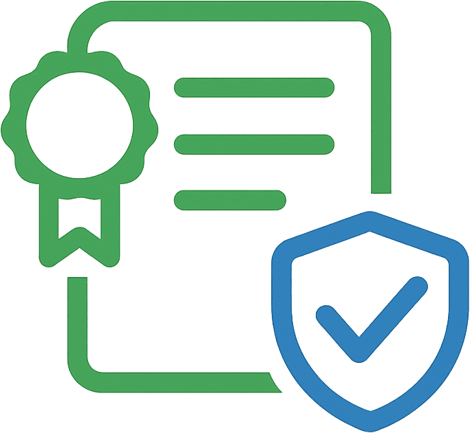 Ikona tarczy z certyfikatem i znakiem potwierdzenia symbolizująca doświadczenie i certyfikowane usługi naprawy szamb we Wrocławiu.